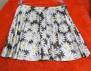 Cow Cow Gray Daisy Floral Flower Print Stretchy Elastic Waist Skater Skirt XL